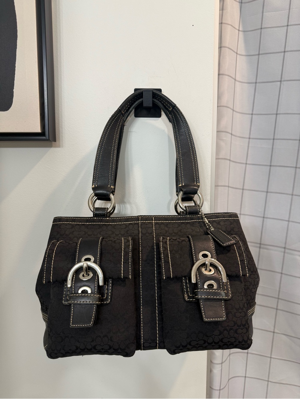 RARE! Coach (2005) Soho Signature Double Pocket Shoulder Bag- Black/Silver